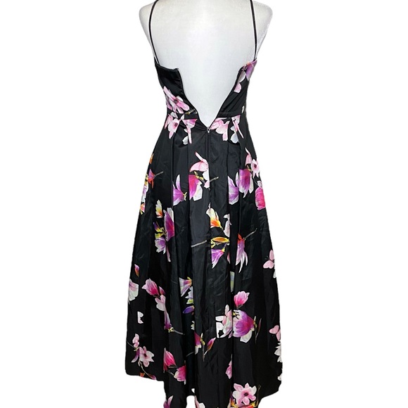 Boho Floral Formal A-Line Full Maxi Dress Black Sweetheart Long Coquette Gown - Picture 7 of 10